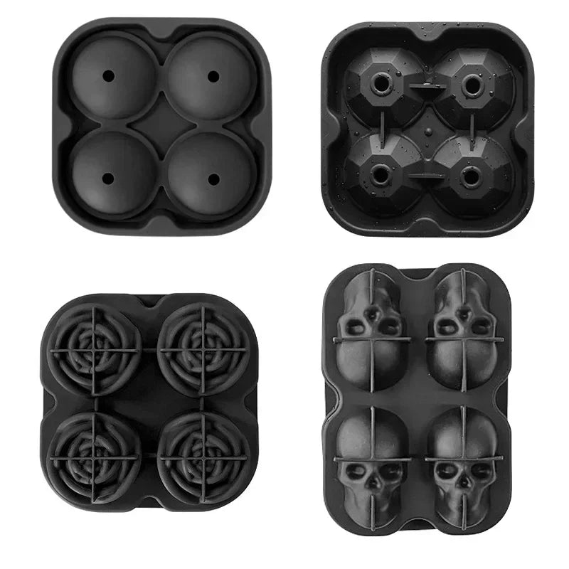 Silicone 3D Ball, Skull, Diamond-Shaped Ice Mold, Reusable Ice Cube Mold Ice Cube Trays, Easy Release, For Whiskey, Paty Supplies