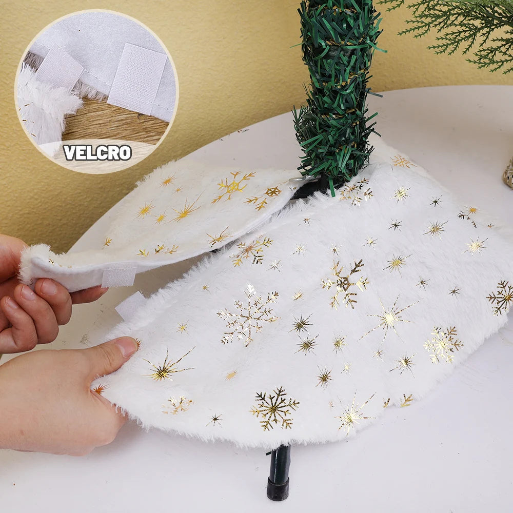 15inch 38cm Plush Christmas Tree Skirt White Faux Fur Xmas Trees Sequin Carpet Mat Skirts For New Year Home Party Decorations