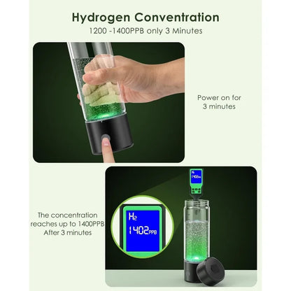 Hydrogen Water Bottle,3 Min Rapid Hydrogen Water Bottle Generator with SPE PEM Technology Portable Hydro water bottle Suitable