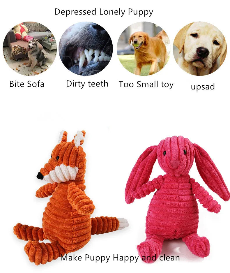 Pet Dogs Plush Animal Chewing Toy Wear-resistant Squeak Cute Bear Fox Toys for Dog Puppy Teddy Interactive Supplies