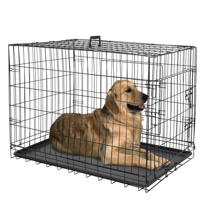 US Metal Pet Cage, Dog Crate Kennel, 2 Door with Pan, Black, 30 ", 36", 42"