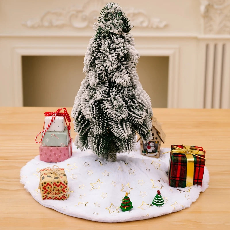 Mini 40cm Christmas Tree Skirt Desktop Xmas Tree Snowflake White Fur Base Mat Carpet Christmas Decorations