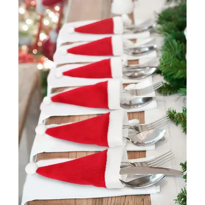 Christmas Decorations Christmas Tableware Bag Holder Christmas Hat Fork Knife Cutlery Bag Christmas Decor for Home