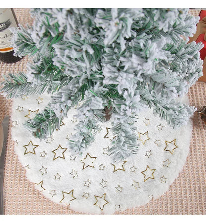 15inch 38cm Plush Christmas Tree Skirt White Faux Fur Xmas Trees Sequin Carpet Mat Skirts For New Year Home Party Decorations