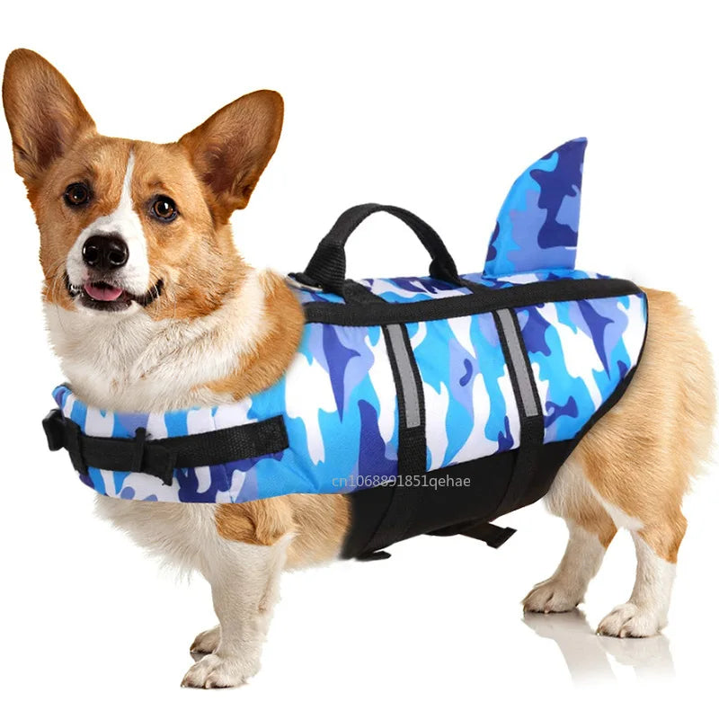 Pet Dog Life Jacket Vest Clothes Life Vest Collar Harness Pet Dog Swimming Summer Swimwear Clothes Camouflage Shark Blue Fuchsia