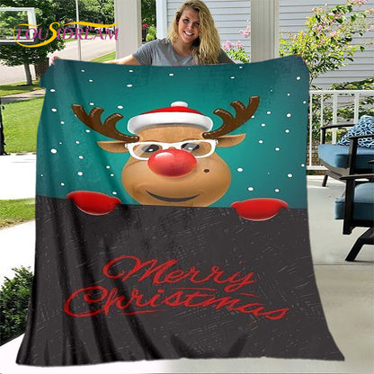 Merry Christmas New Year Cartoon Blanket,Flannel Blanket Throw Blanket,Warm Blanket for Living Room Bedroom Beds Sofa Party Gift