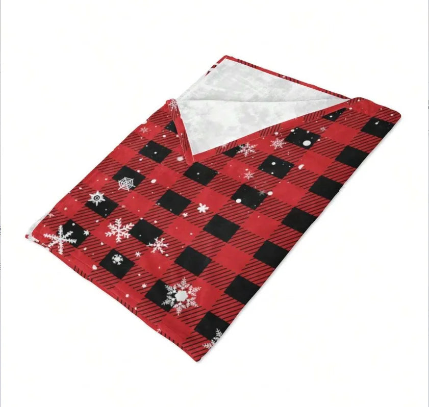 1pc Red and Black Checkered Elk Christmas Theme Flannel Blanket, Soft Cozy,For Travel Sofa Bed Office Home Decor,All Season