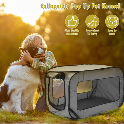 Dog Travel Crate Foldable Pop Up Dog Crate 36.6x20.5x20.5 Inch Portable Puppy Seat Kennel For Indoor Outdoor Puppy Cat Pet Tent