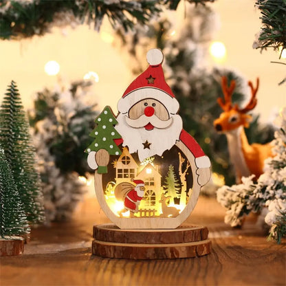 Creative Santa Snowman Ornament Household Led Lighted Wooden Christmas Decorations Durable Portable Christmas Light