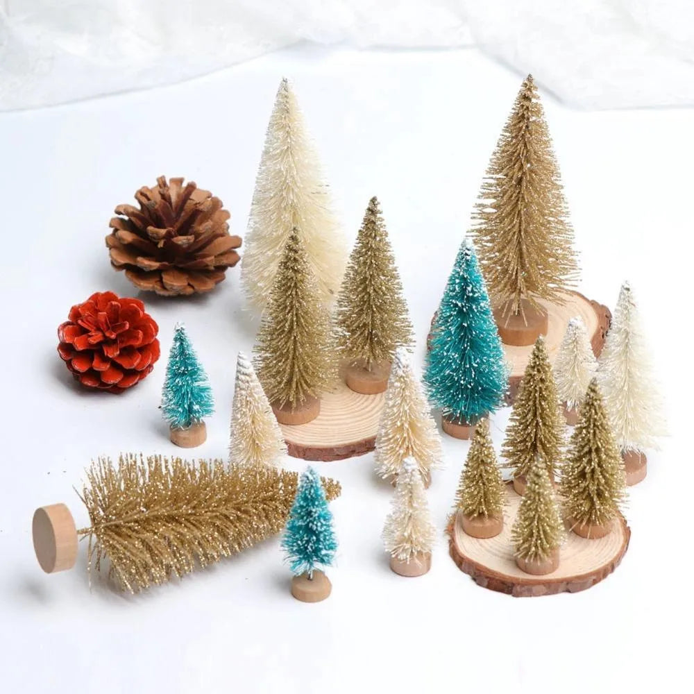 8PCS Christmas Mini Trees Mix Size Fake Glitter Trees For Xmas Home Table Decor Ornaments Noel Party Desktop Decorations