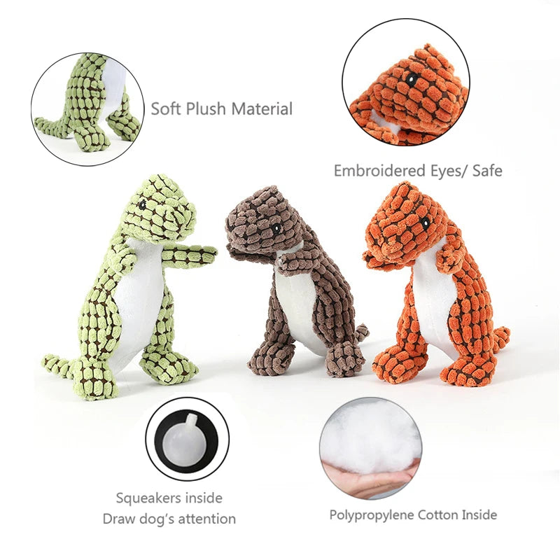 Plush Dog Toy Dinosaur Shaped Interactive Squeaky Toys for Small Large Pets Tooth Cleaning Chew Toy  Accessories