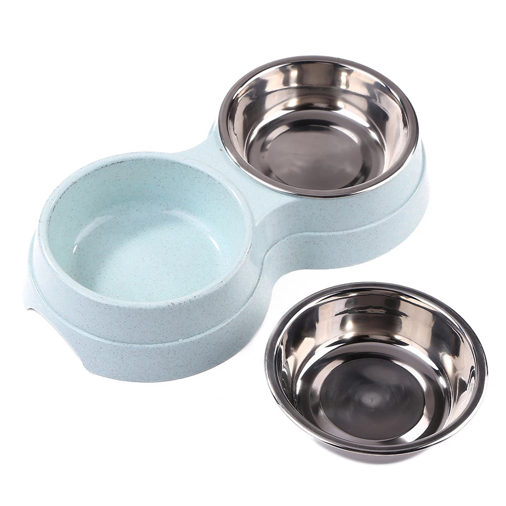 Double Pet Food Bowl Dogs Cats Feeding Drinkware Dish Feeder Cat Puppy Drinking Water Feeding Dog Accessories Feeding Supplies