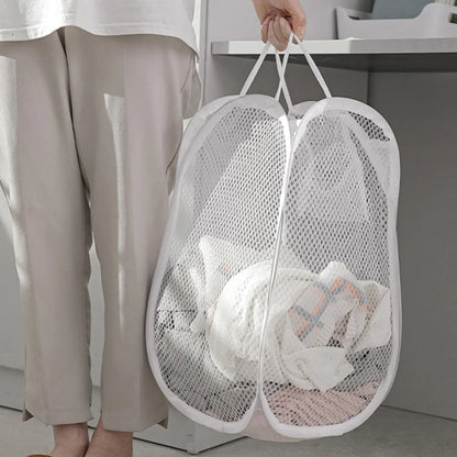 Folding Dirty Laundry Sorting Basket Washing Frame Bathroom Cloth Mesh Storage Bag Frame Bucket Laundry Organizers Storage Pouch