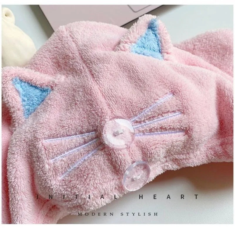 Cute Cat Hair Cap Microfiber Hair Towel Long Hair Quick Dry Hat Bath Towel Strong Water Absorbent Women Wrap Wiping Hair Towel