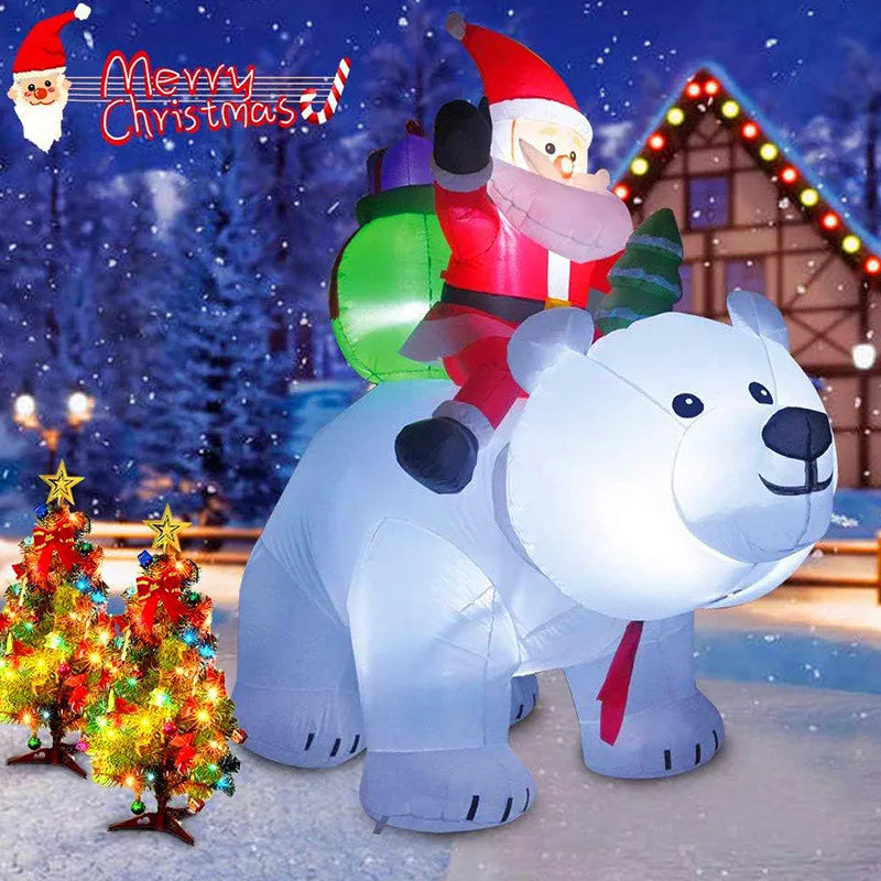 7FT Christmas Inflatable Toys Decoration Santa Claus Ride Polar Bear Outdoor Inflatabe Model with LED Lights Garden Xmas Decor