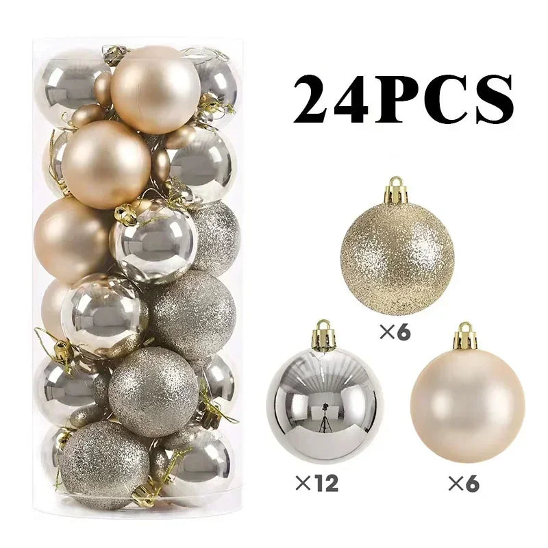 24/pcs 8CM Christmas Ball Ornaments Set Painted Plastics Christmas Tree Pendant Decoration Christmas Decoration Accessories