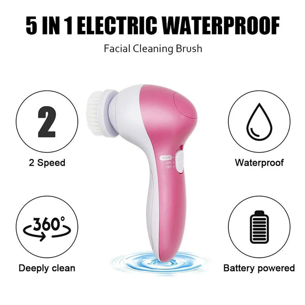 Electric 5 In 1 Facial Brush Facial Massage Spa Skin Instrument Vacuum Pore Cleaner Meter Blackhead Cleaning Cleanser Tools