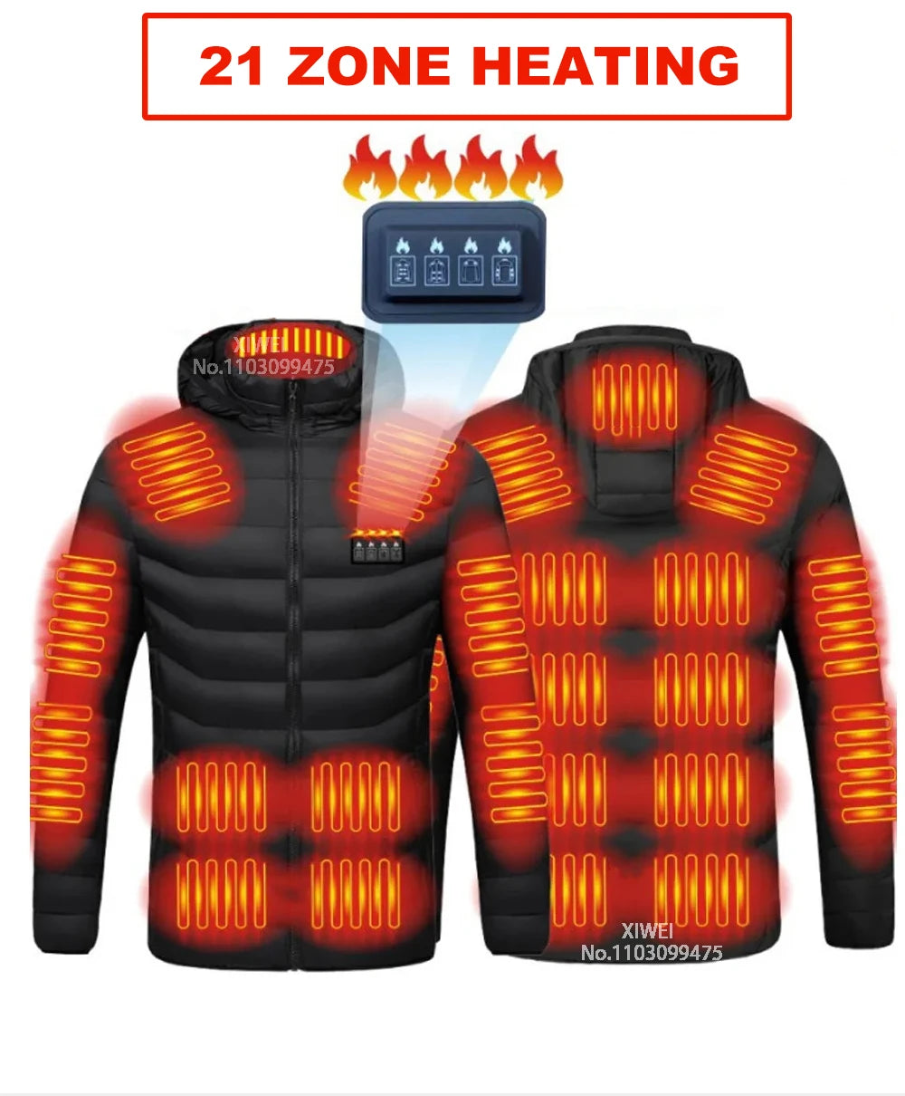 Self Heating Jacket Men Women 21 Areas USB Electric Heated Jacket Washed Ski Camping Hiking Winter Down Jacket Heated Clothing