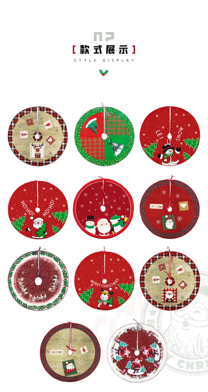 60Cm Christmas Tree Skirt Red Christmas Tree Foot Cover Santa Claus Snowflake Christmas Tree Carpet Base Mat Decorations