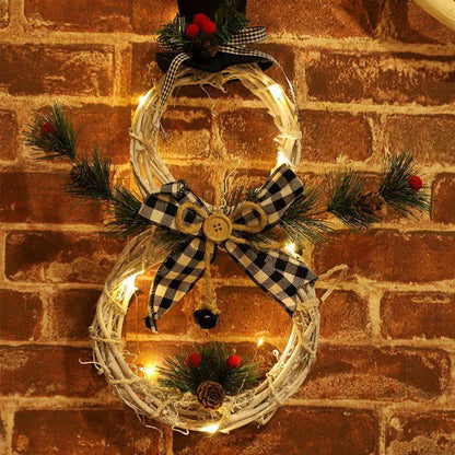 Christmas Garland LED Light Snowman Rattan Wreath for Front Door Christmas Decorations for Home Fireplace Wall Decor New Year