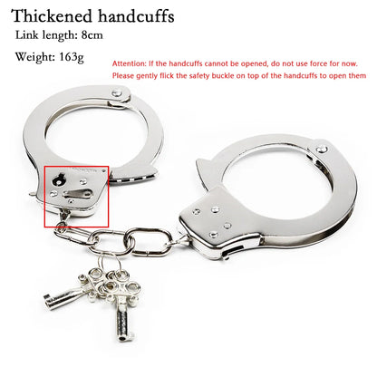 Stainless Steel Handcuffs BDSM Bondage Set Adjustable Metal Ankle Cuffs Chain Fetish Restraints Sex Toys For Couples