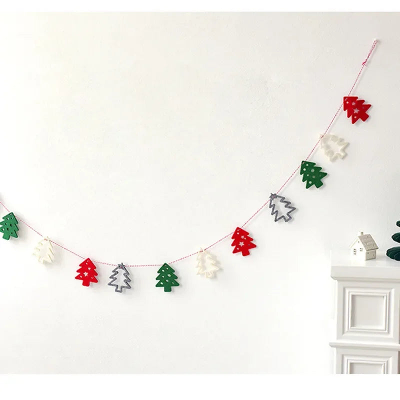 Merry Christmas Banner Wool Felt Triangle Flag Garland Xmas Tree Hanging Ornaments For Home Decorations New Year Party Supplies