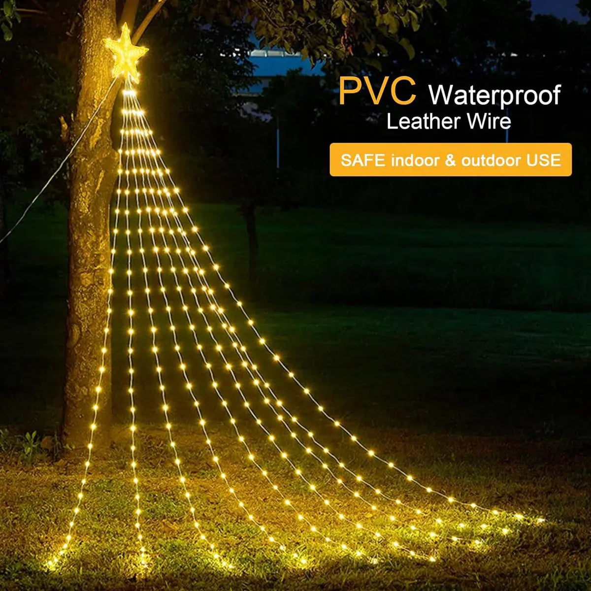 1PC 198 LED Star Waterfall Lights With 8 Modes USB Powered & Remote-Control Camping Light Indoor Outdoor Christmas String Lights