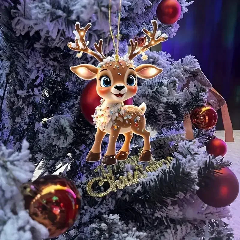 Charming Acrylic Reindeer Baby Car Decoration Holiday Gift for Christmas Xmas Tree Pendant Hanging Ornament