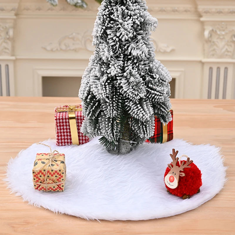 15inch 38cm Plush Christmas Tree Skirt White Faux Fur Xmas Trees Sequin Carpet Mat Skirts For New Year Home Party Decorations