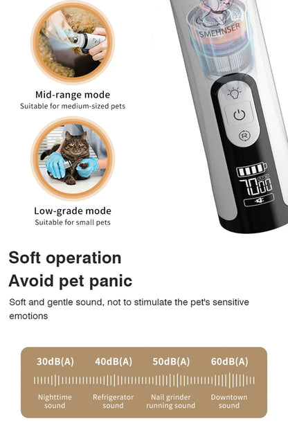 Electric Pet Nail Grinder LED Light Cat Dogs Nail Clippers USB Rechargeable Paws Nail Cutter Grooming Trimmer Pet Supplies