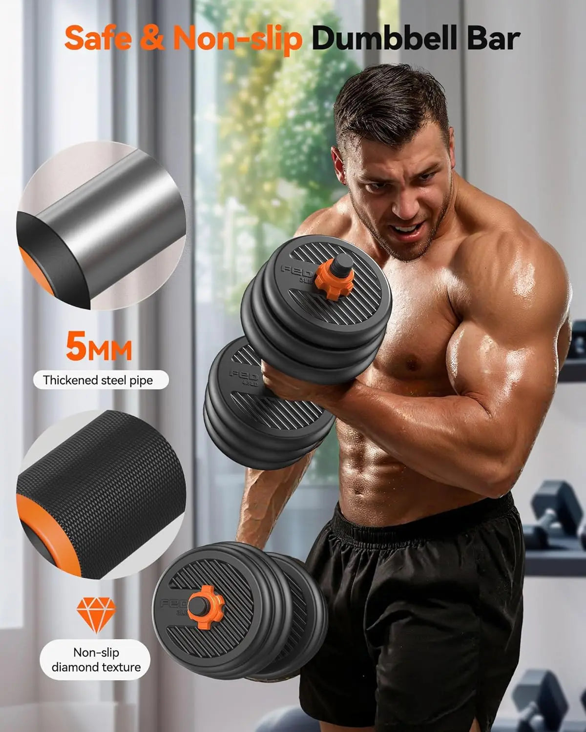 Adjustable Dumbbells, 20/30/40/50/60/70/90lbs Free Weight Set with Connector, 4 in1 Dumbbells Set Used as Barbell, Kettlebells