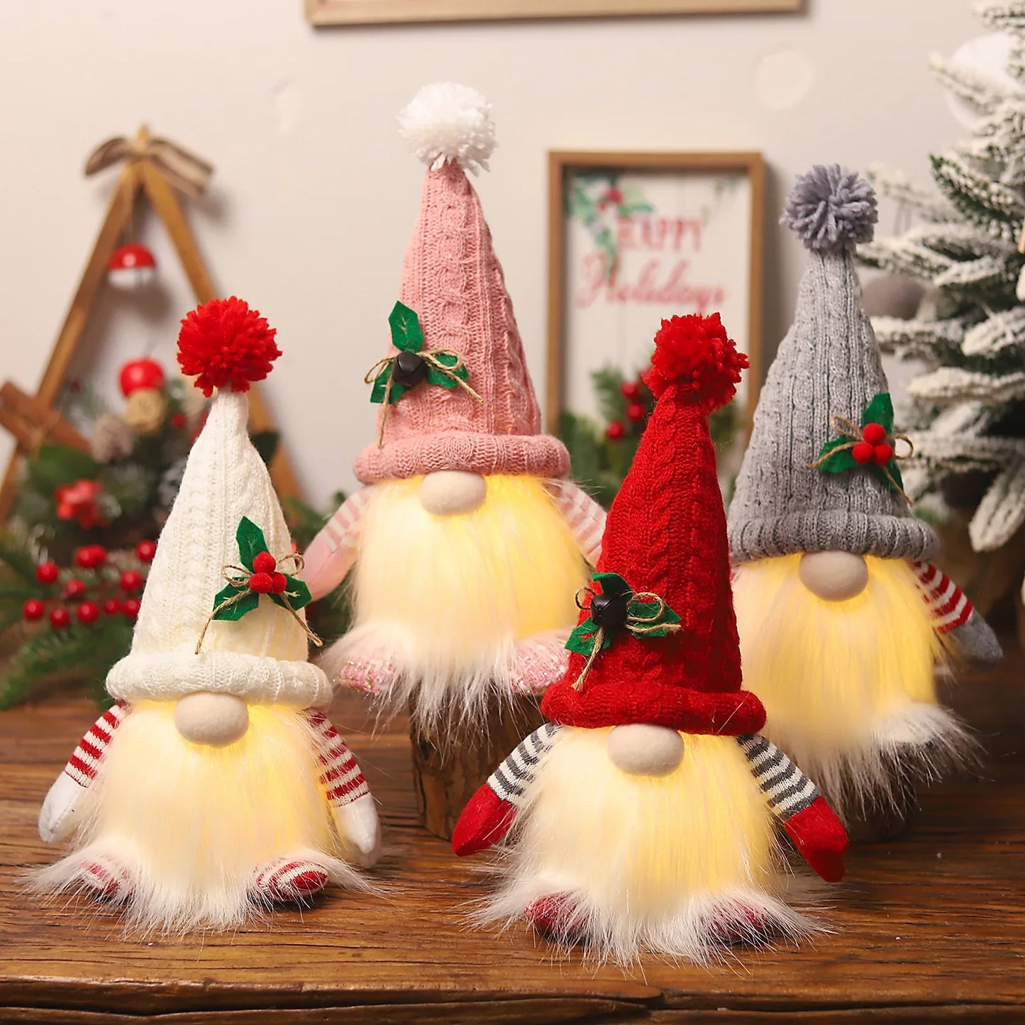 Glowing Knitted Gnome Doll with Led Night Light Christmas Decorations, Home Xmas Tree Decor