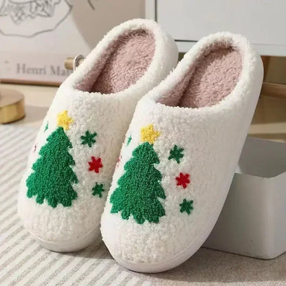 Slippers women's ins cute soft and cute Christmas tree cotton slippers indoor baotou velvet warm non-slip home cotton shoes