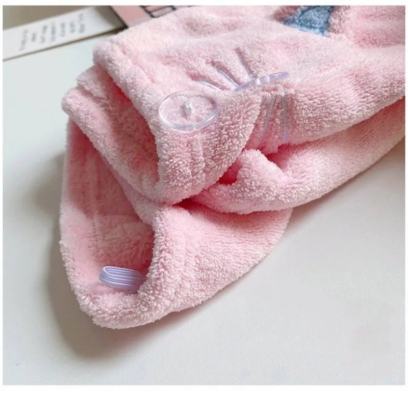 Cute Cat Hair Cap Microfiber Hair Towel Long Hair Quick Dry Hat Bath Towel Strong Water Absorbent Women Wrap Wiping Hair Towel