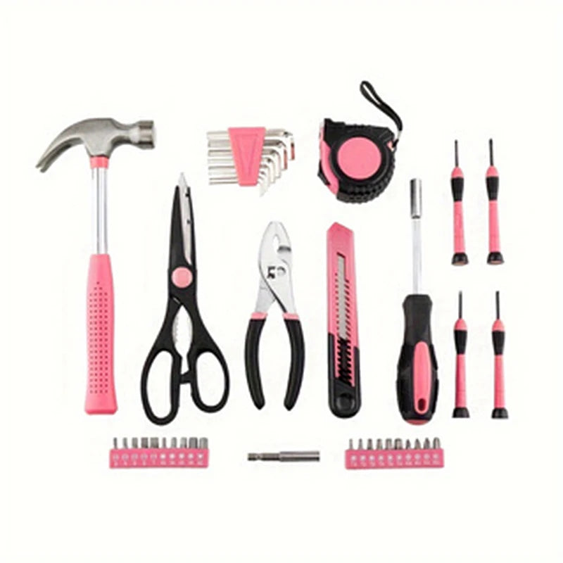 39-Piece All Purpose Household Pink Tool Kit for Girls, Ladies and Women - includes All Essential Tools for Home, Garage, Office and College Dormitory Use