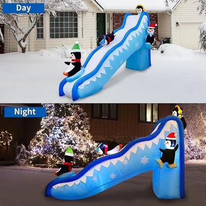 6FT Christmas Inflatables Penguin Slide Blow Up Christmas Decorations Outdoor Build-in LED Lights Penguin