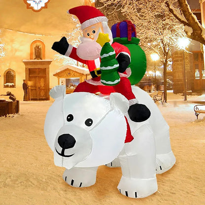 7FT Christmas Inflatable Toys Decoration Santa Claus Ride Polar Bear Outdoor Inflatabe Model with LED Lights Garden Xmas Decor