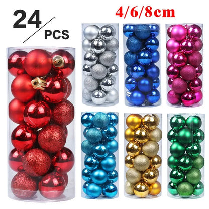 24/pcs 8CM Christmas Ball Ornaments Set Painted Plastics Christmas Tree Pendant Decoration Christmas Decoration Accessories