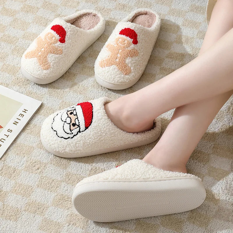 Christmas Slippers Women's Men Home Bedroom Shoes Winter Men's Female Indoor Plush Soft Fluffy Living Room Floor Flip Flops