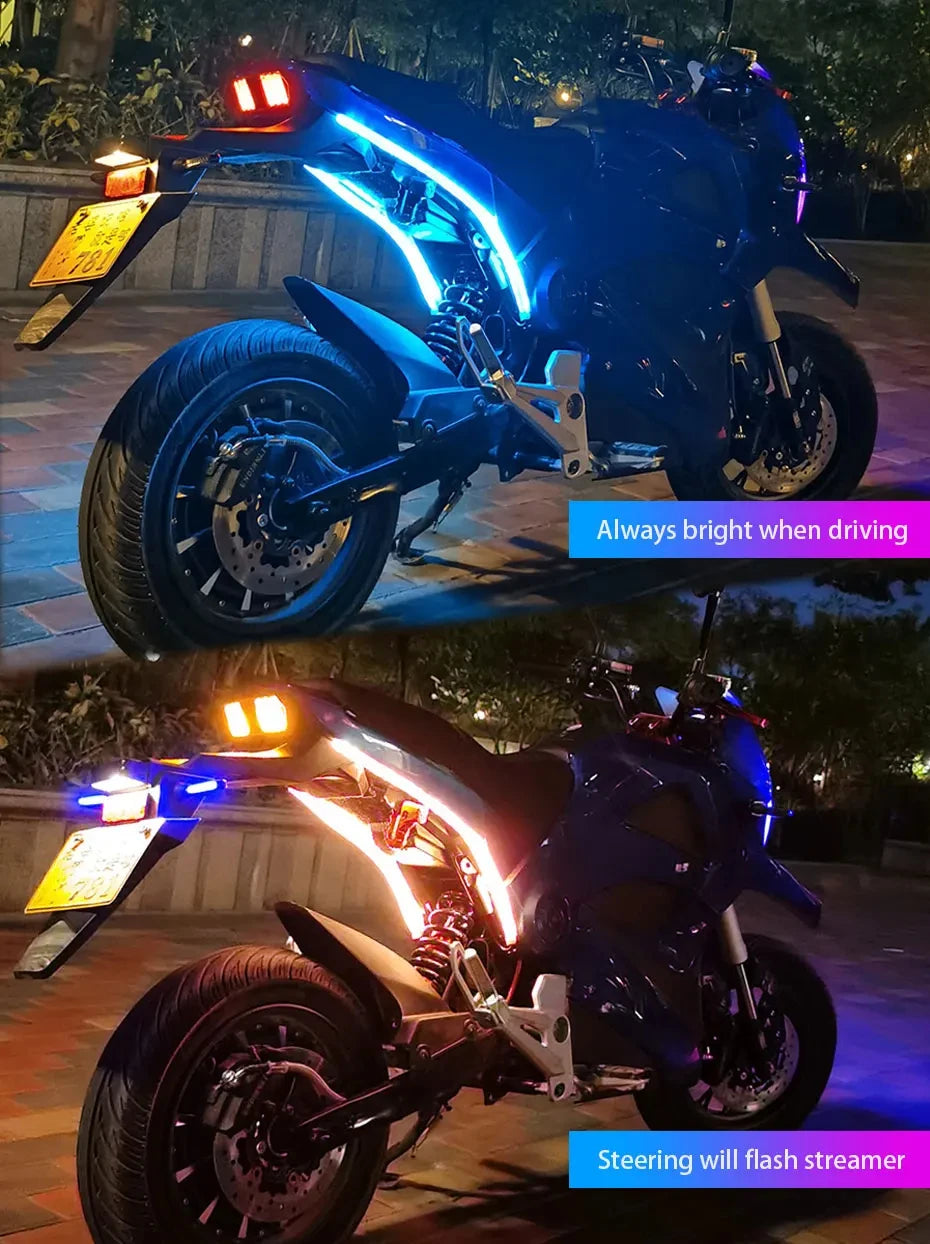 2pcs LED Motorcycle Turn Signal Lights, Waterproof Flowing Brake Light Strip, DRL Daytime Running Lights for Tail and Decoration