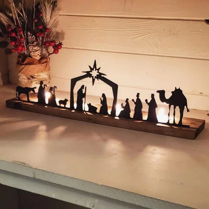 Nativity Scene Tealight Holder Metal Silhouette Wooden Candle Holder Birth Of Jesus Ornament Christmas Gifts Crafts Home Decor