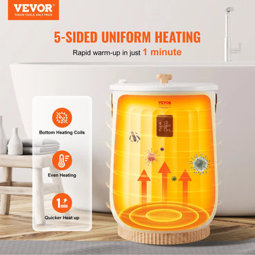 VEVOR Towel Warmer 20L Large Towel Warmer Bucket with LED Screen Auto Shut Off Child Safety Lock Heat 4-Level Time Adjustable