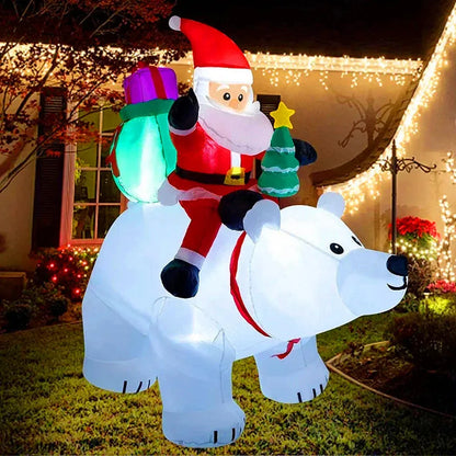 7FT Christmas Inflatable Toys Decoration Santa Claus Ride Polar Bear Outdoor Inflatabe Model with LED Lights Garden Xmas Decor