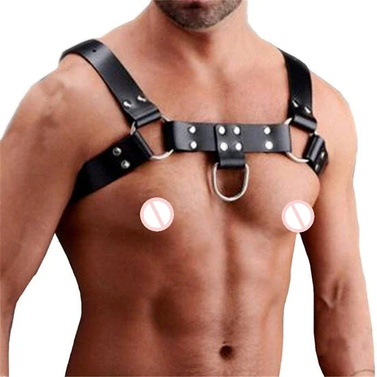 Genuine PU Men's Sexy Bondage Restraints Leather Belt Chest Straps Harness Gay Buckles Punk Rave Clubwear Toys For Man