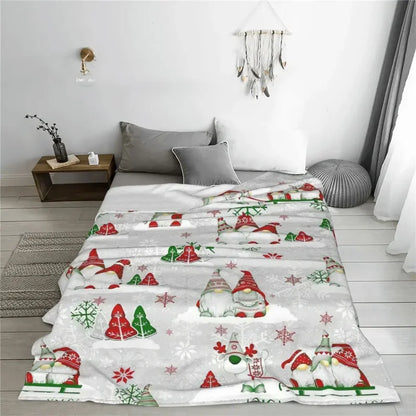 Merry Christmas Gnomes Knitted Blanket Nordic New Year Wool Throw Blankets Summer Air Conditioning Printed Soft Warm Bedsprea