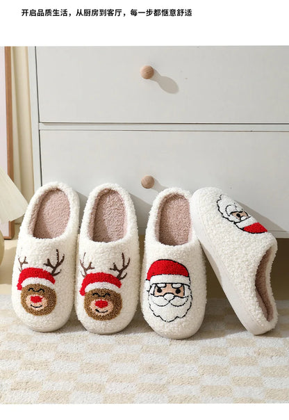 Christmas Slippers Women's Men Home Bedroom Shoes Winter Men's Female Indoor Plush Soft Fluffy Living Room Floor Flip Flops