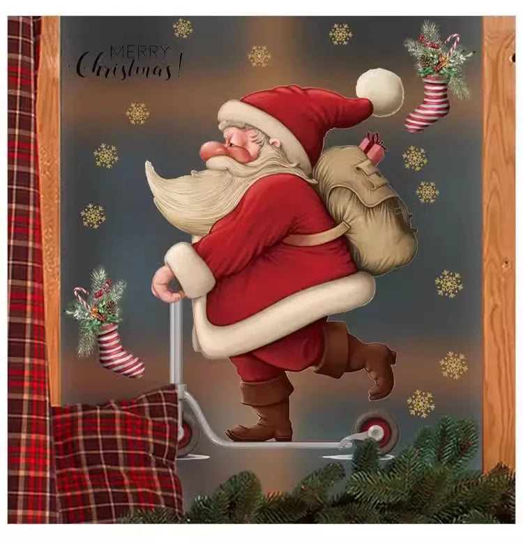 Santa Claus shop window glass Christmas decoration wall stickers school activity atmosphere decoration stickers