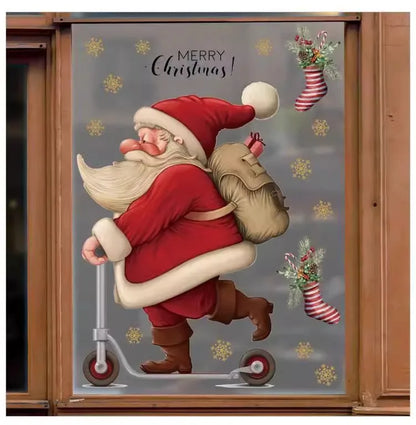 Santa Claus shop window glass Christmas decoration wall stickers school activity atmosphere decoration stickers