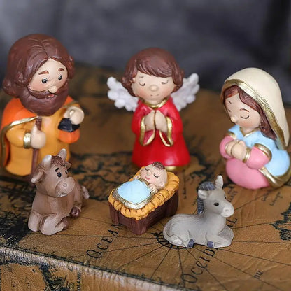 Nativity Sets for Christmas Resin Manger Scene Ornaments Jesus Figurines Sets Cute Cartoon Figures Nativity Statue Home Decor