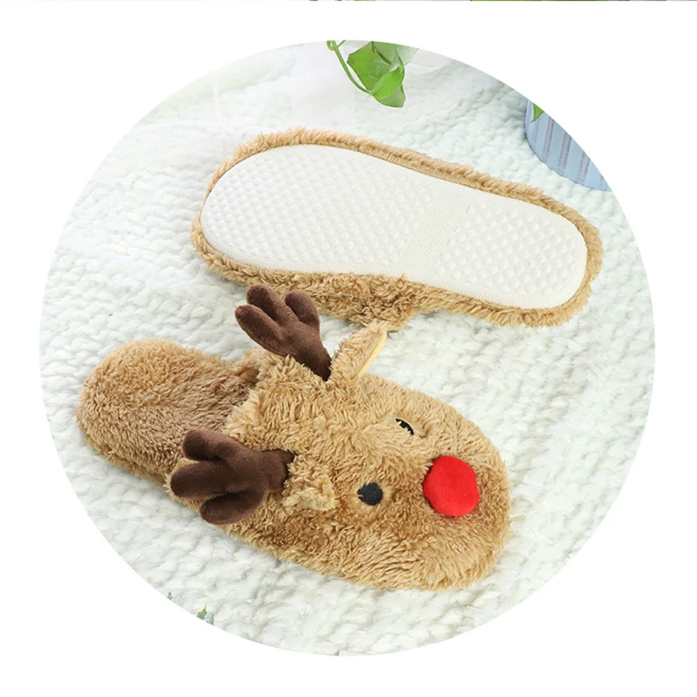 Christmas Reindeer Slippers House Flat Floor Soft Slides Non-Slip Winter Slippers Slip-On Slippers Cozy Women Men for Xmas Gift